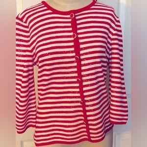 ST. JOHN COLLECTION Striped Scoop Neck knit Sweater with sequin “NWOT”